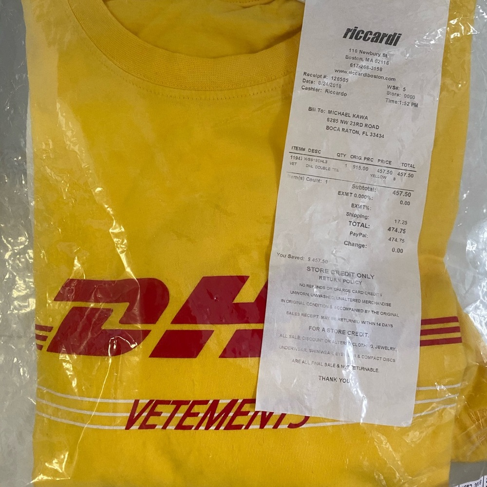 Vetements x DHL Double T-shirt, Sz S fits like L
